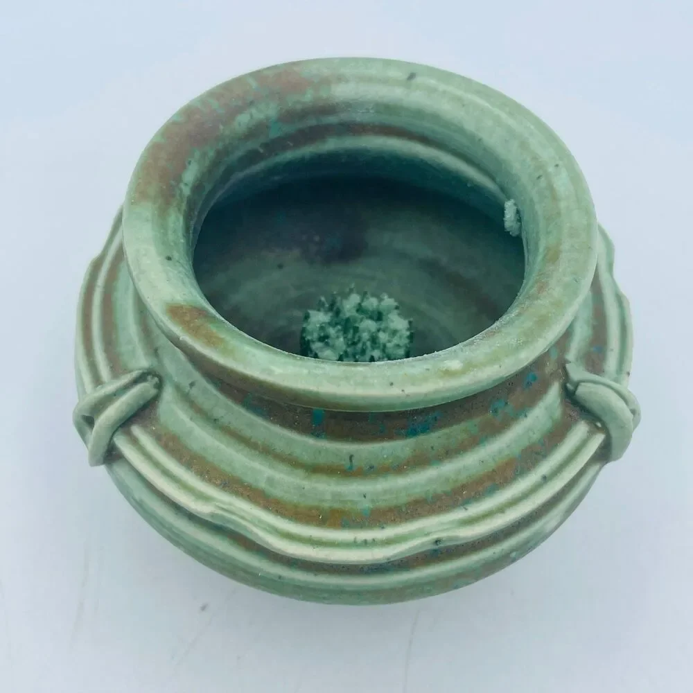 Studio Art Pottery Handmade Mini Pot w. Flower Frog Pins for Floral Bud Display